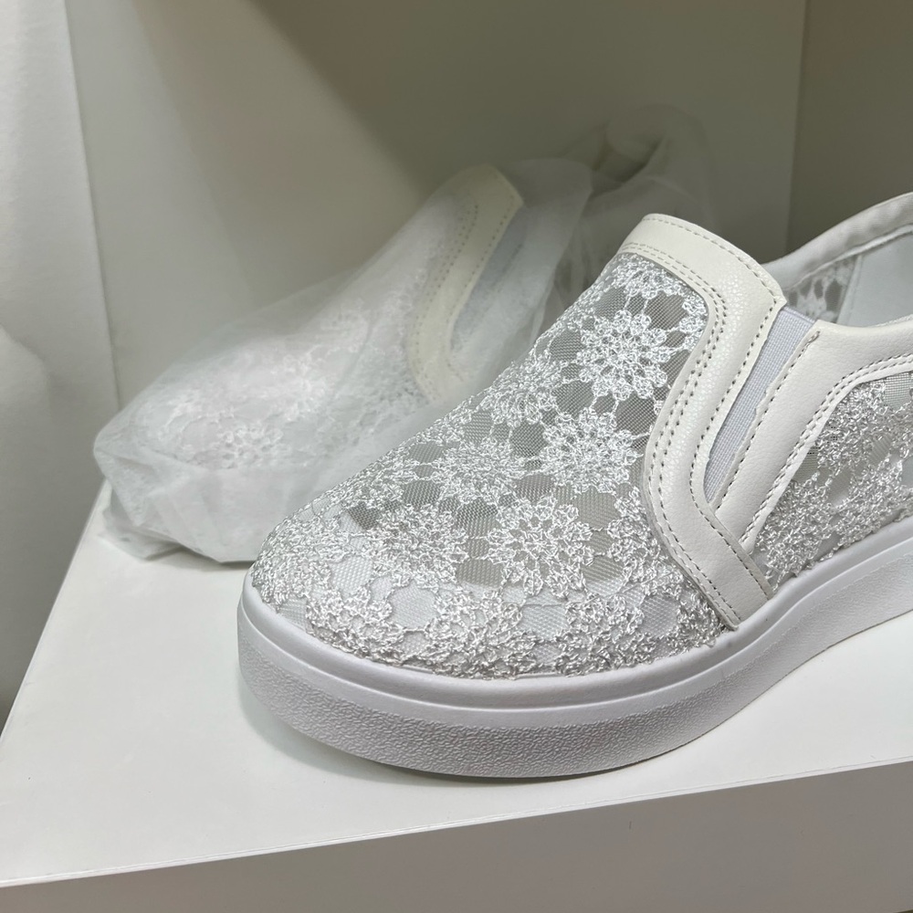 Womens Girl Lace Slip On Platform Pumps Shoes Hidden Wedge Heel Sneakers EUR 36